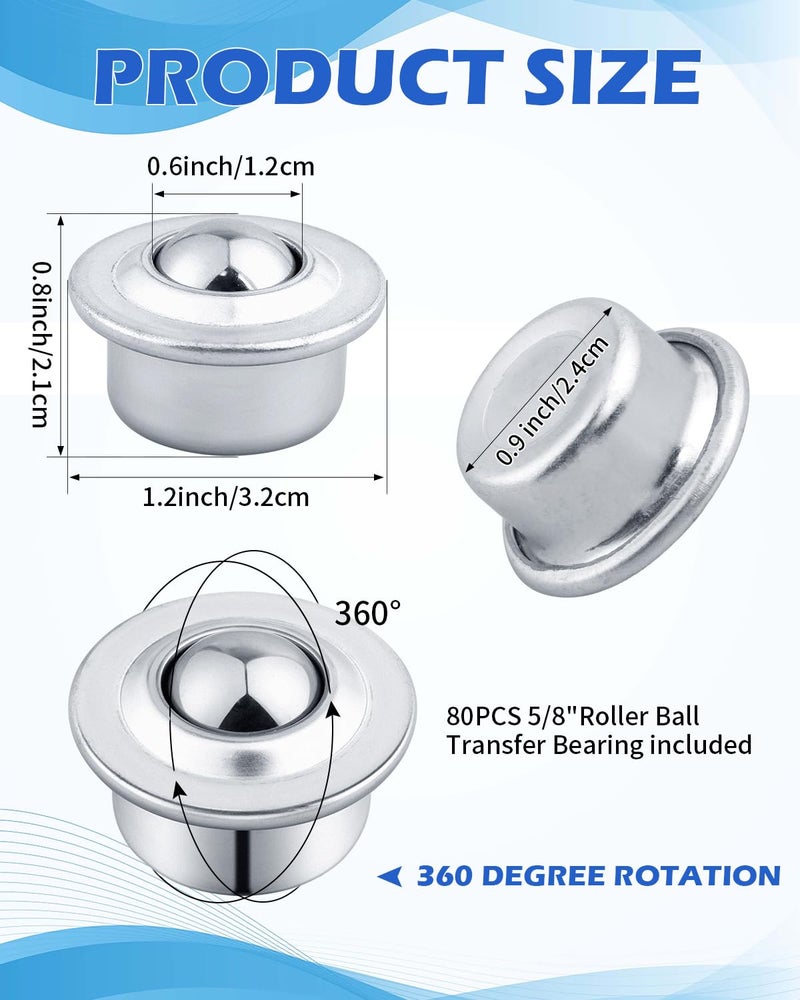 AOKLIT 5/8" Roller Ball Transfer Bearing, 40PCS CY-15H Carbon Steel Ball Bearing Rollers, Ball Transfer Bearing Casters Universal for Conveyor, Transmission, Load Capacity 44lbs - Image 2